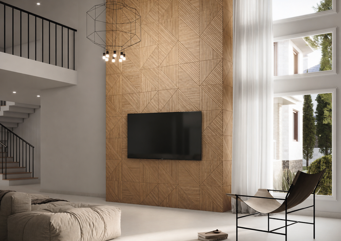 Geometric Oak MT 16x47" Ceramic White Body Wall Tile