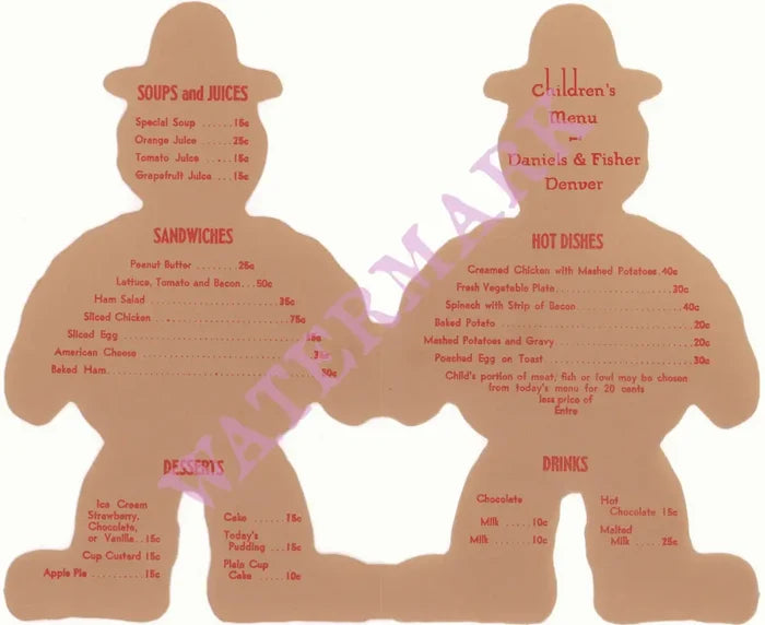 Gingerbread Man, Daniels & Fisher, Denver 1950s Children's menu