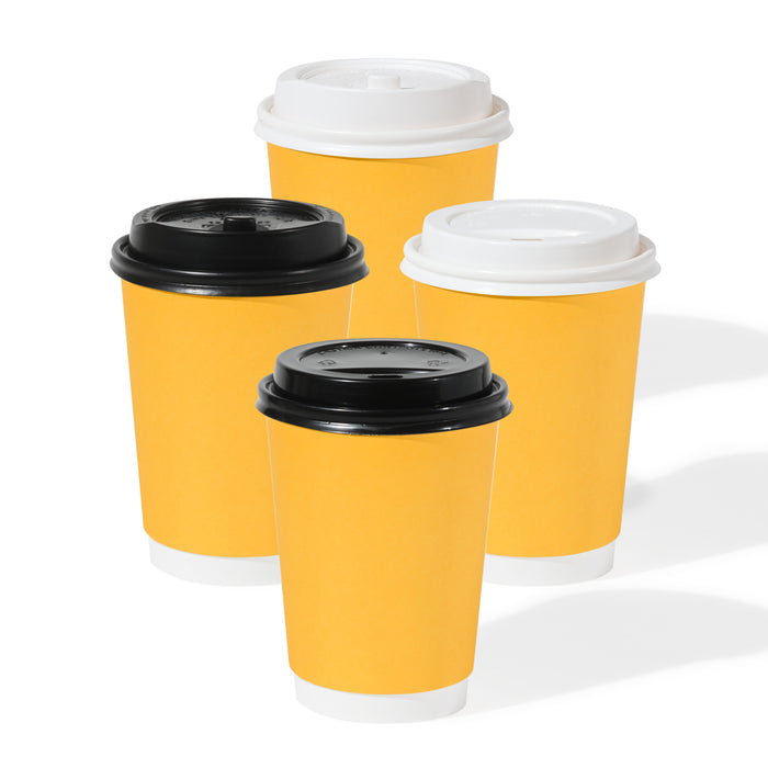 GO 12oz Double Wall Paper Butter Yellow Cup Bundle with Lids