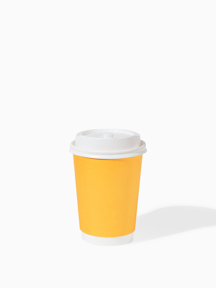 GO 12oz Double Wall Paper Butter Yellow Cup Bundle with Lids