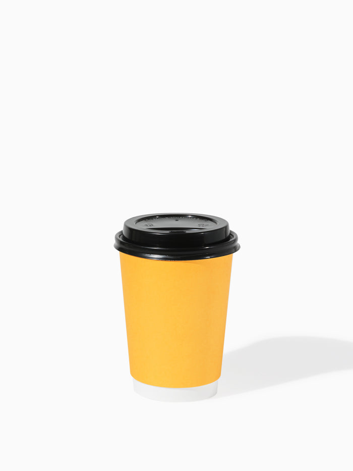 GO 12oz Double Wall Paper Butter Yellow Cup Bundle with Lids