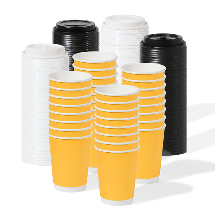 GO 12oz Double Wall Paper Butter Yellow Cup Bundle with Lids