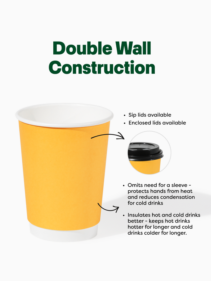 GO 12oz Double Wall Paper Cup Butter Yellow - Bulk - 500/Case