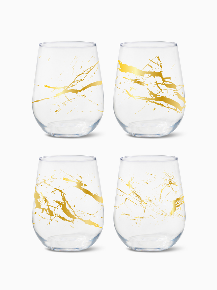 Gold Foil Marble - RESERVE 16oz Stemless Wine Tritan™ Copolyester Glass
