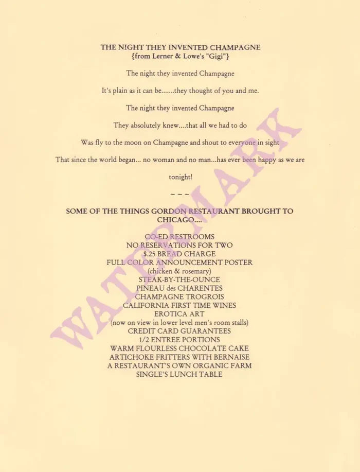Gordon, Chicago 1997 21st anniversary menu