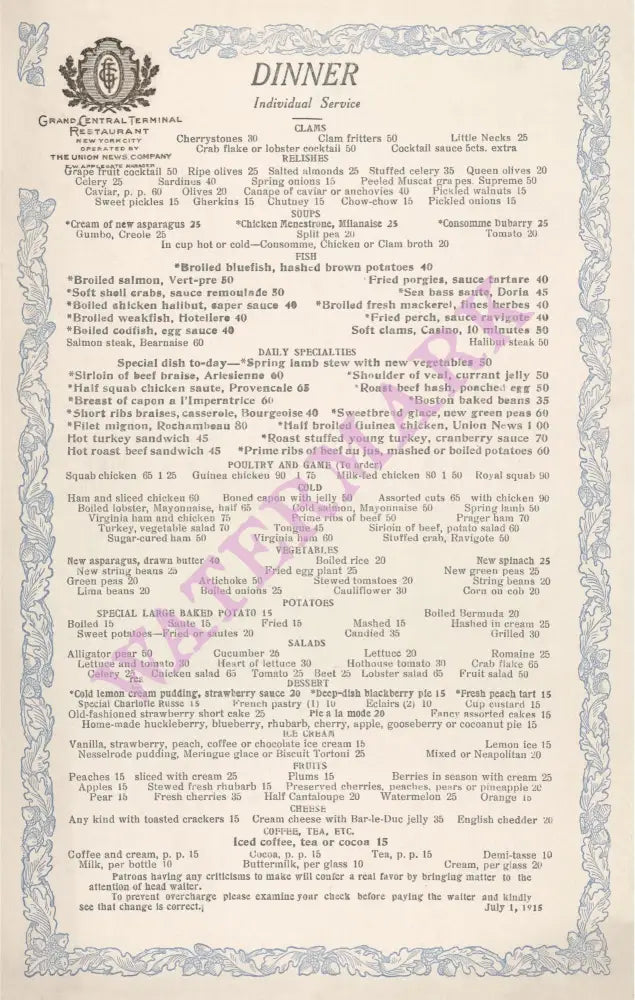Grand Central Terminal Restaurant 1915