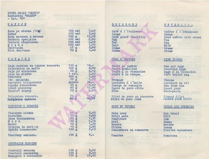 Grand Hotel, Warsaw 1970 | Vintage Menu Art - menu