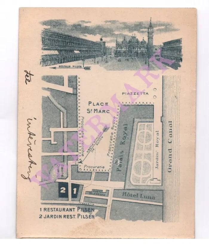 Grand Restaurant Pilsen, Venice Late 19th Century Map