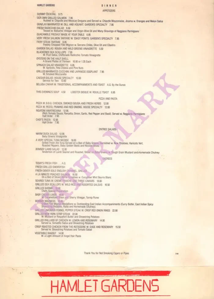 Hamlet Gardens menu