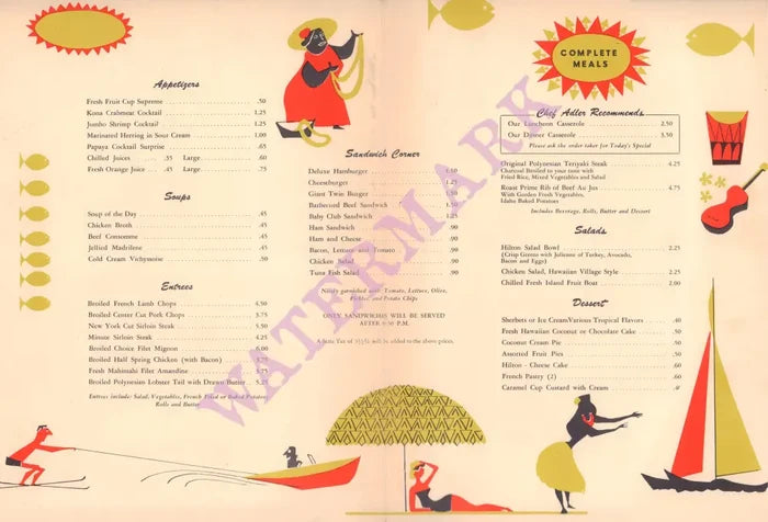 Hawaiian Village Hotel, Waikiki, 1970s Stanley Stubenberg Menu
