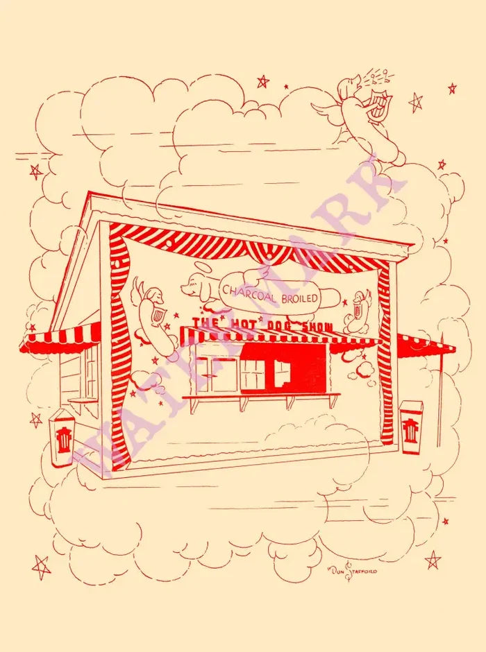Hot Dog Show, Los Angeles 1950s Menu Art
