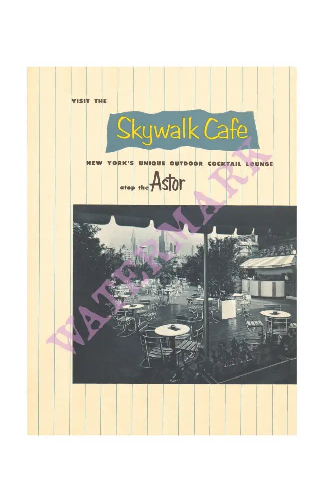 Hotel Astor, New York 1953 Rear Cover Roof Garden