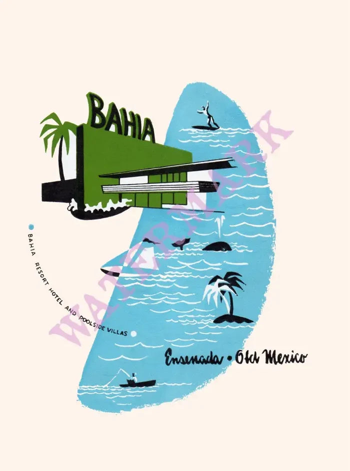Hotel Bahia, Enseneda Mexico 1950s Menu Art