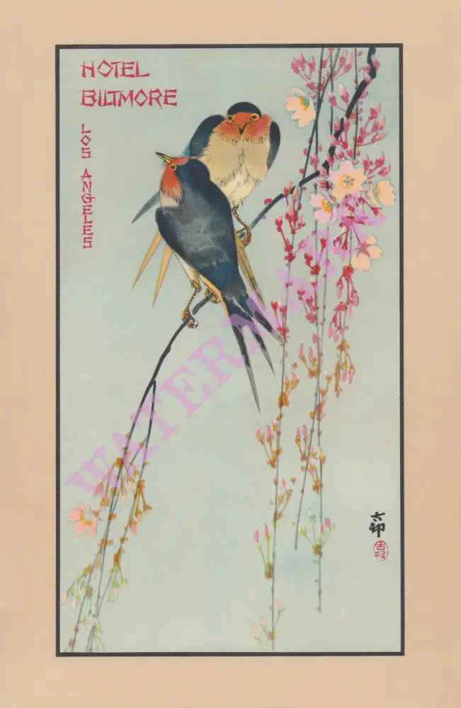 Hotel Biltmore, Los Angeles 1931 Birds menu art