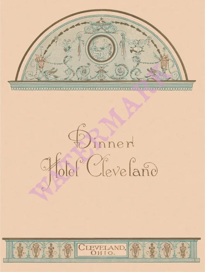 Hotel Cleveland, Cleveland 1919 Menu Art