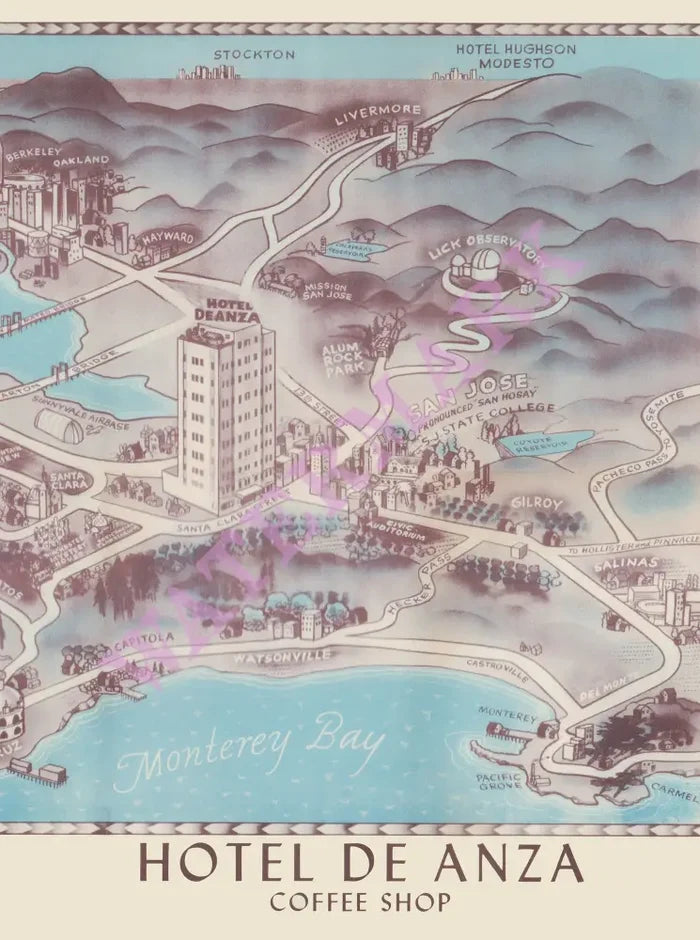 Hotel De ANZA, San Jose 1942 Portrait Cover Menu Art