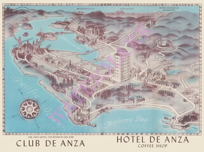 Hotel De ANZA, San Jose 1942 Menu Art