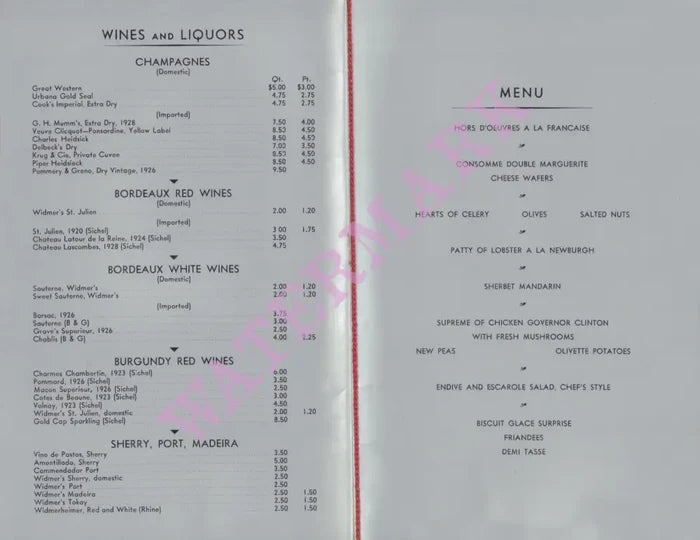 Hotel Governor Clinton, New York, 1933 | Vintage Menu Art - food and drink menu