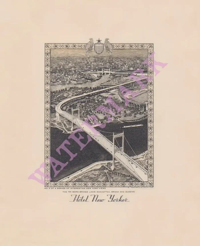Hotel New Yorker, Tri Boro Bridge, New York 1941 Menu Art