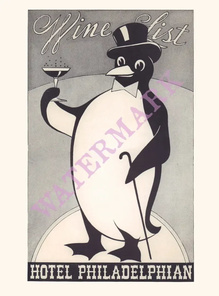 Hotel Philadelphian, Wine List 1940s Penguin menu art