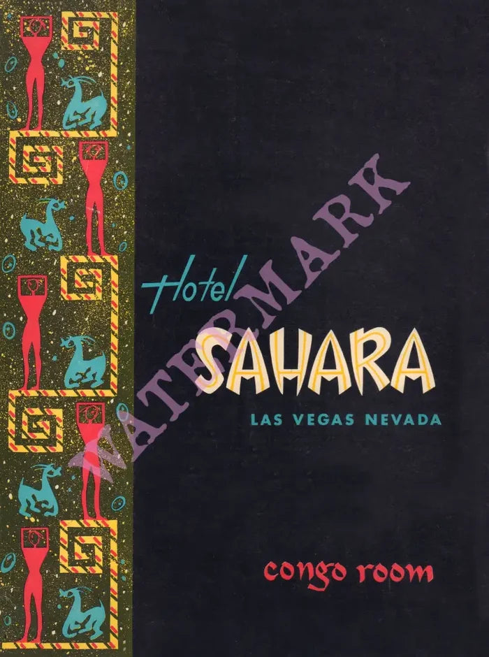 Hotel Sahara, Congo Room Wine List, Las Vegas 1957 Menu Art