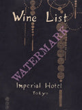 Imperial Hotel Wine List, Tokyo 1950s Menu Art