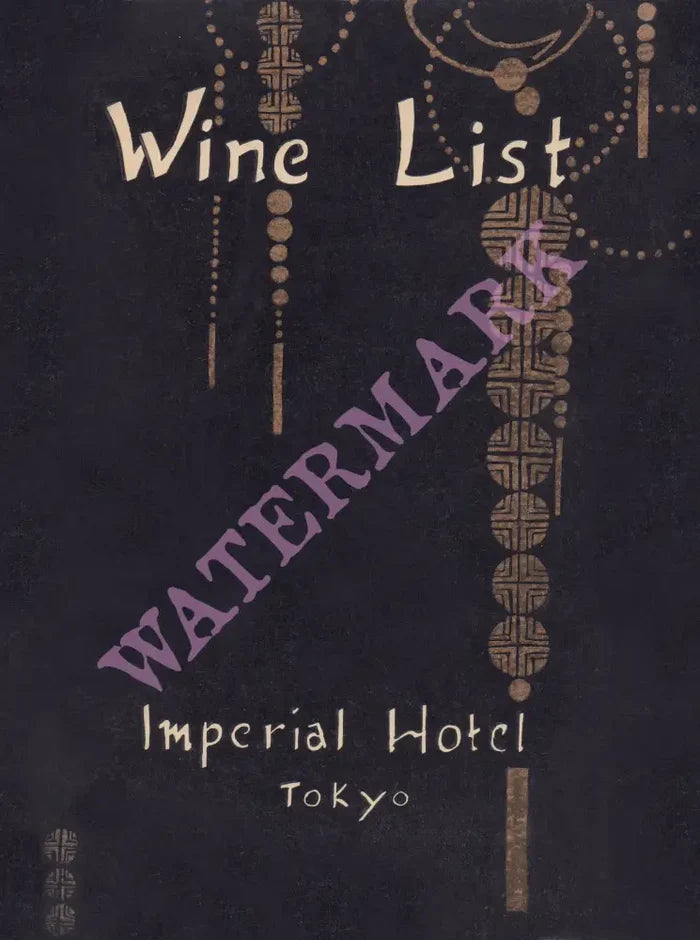 Imperial Hotel Wine List, Tokyo 1950s Menu Art