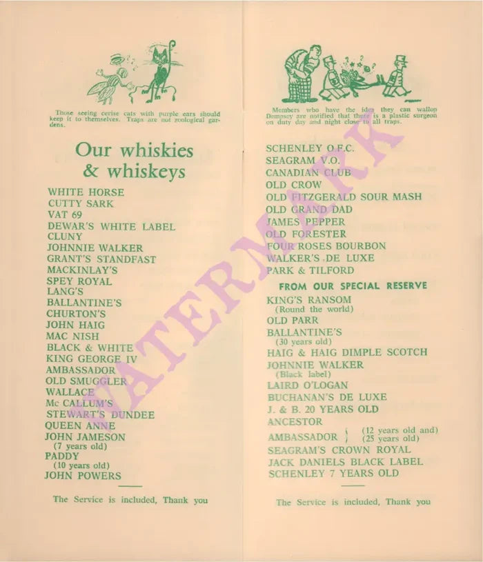 International Bar Fly Playboy Club Thatched Barn Elstree England 1960s Vintage Americana Menus