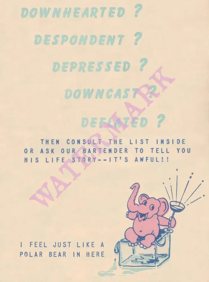 Jamaica Arms, Kingston, Jamaica 1968 Menu Art