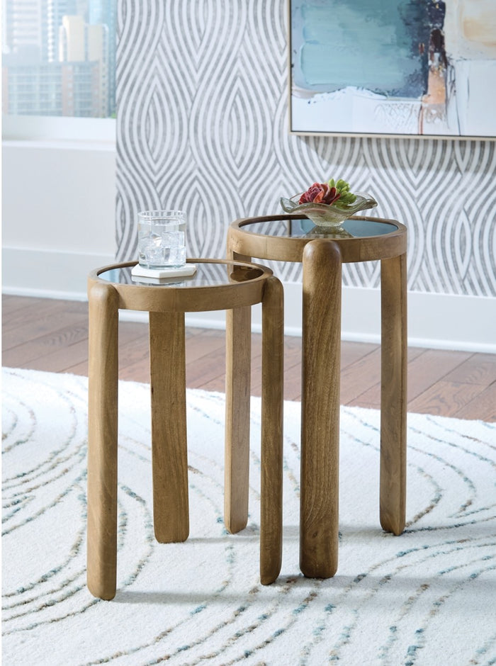 Jossor 2pc Accent Table Set in Light Brown