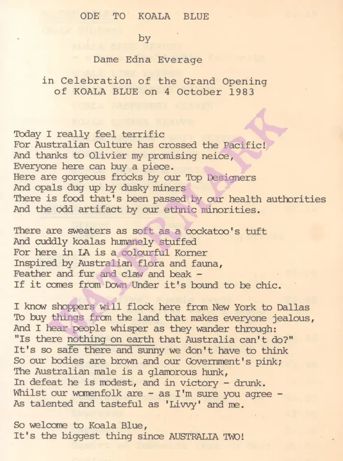 Dame Edna Everage Ode To Koala Blue