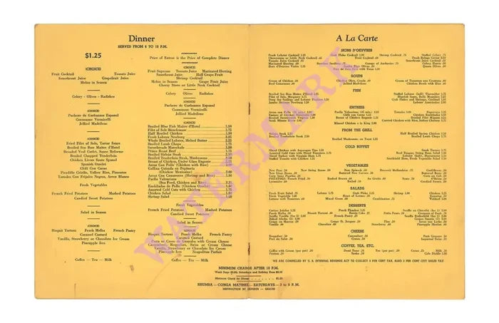 La Conga New York Vintage Menu