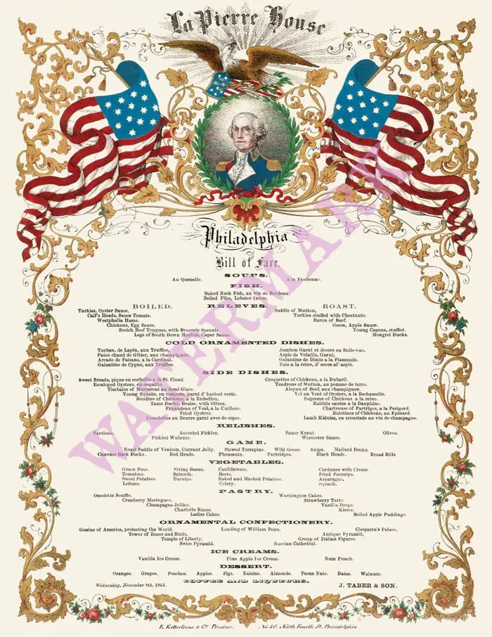 La Pierre House, Philadelphia 1854 Menu Art
