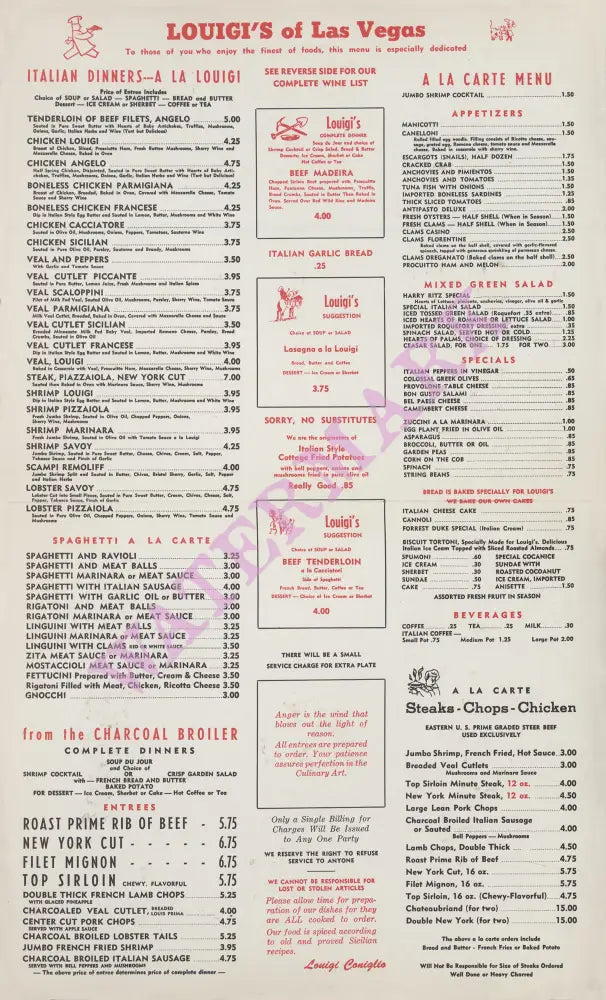 Louigi's (Blue), Las Vegas, 1960s | Vintage Menu Art - food menu