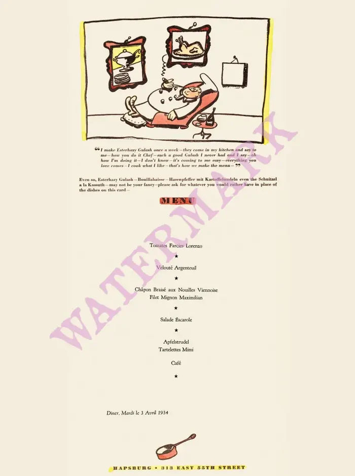 Ludwig Bemelman’s Hapsburg House, New York 1934 Menu