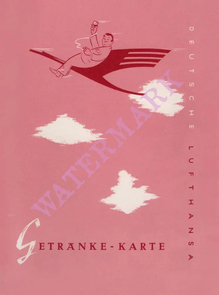 Lufthansa in-flight Drinks, 1955 menu art
