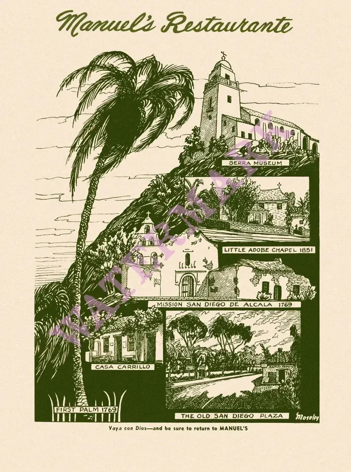 Manuel's, San Diego 1960s Menu Art
