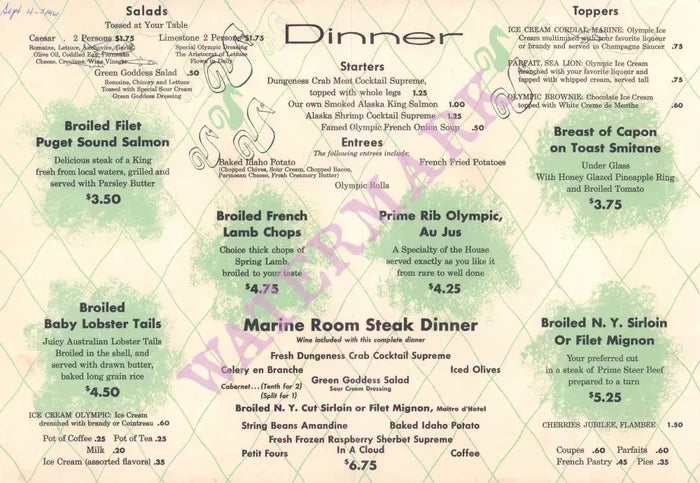 Marine Room Seattle 1961 - Posters Prints & Visual Artwork