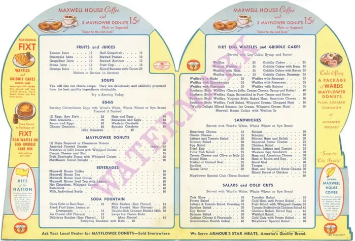 Mayflower Donuts 1939 Menu Interior