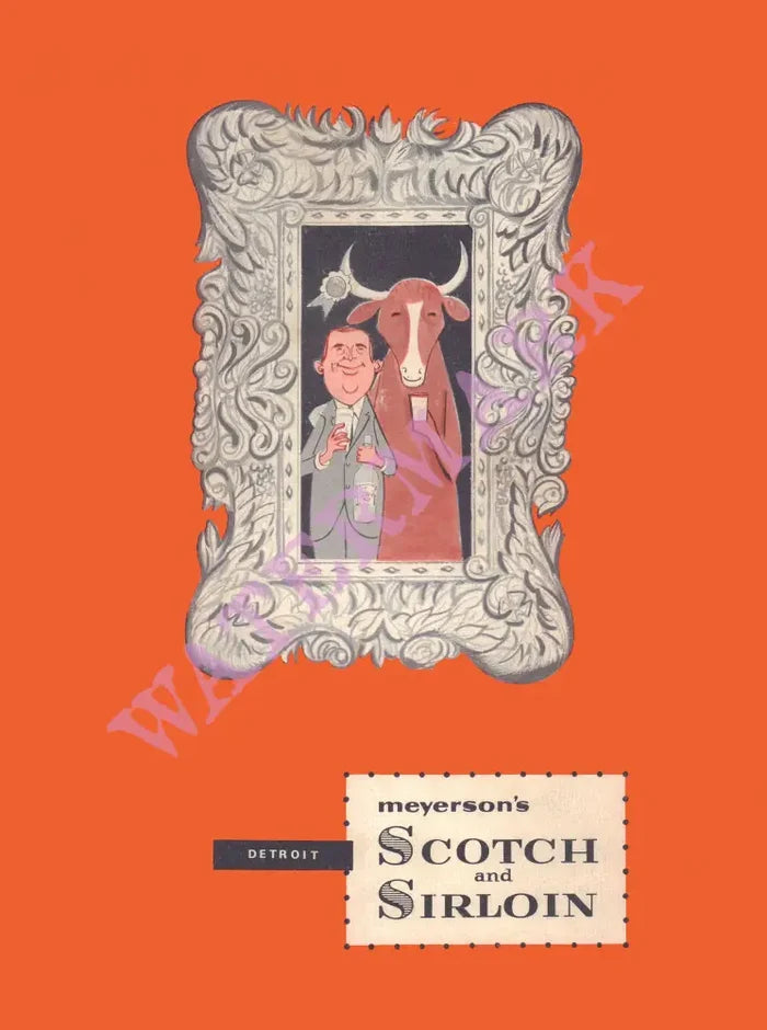 Meyerson's Scotch and Sirloin, Detroit 1961 Menu Art