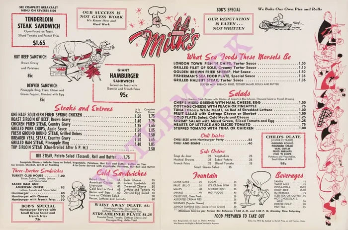 Milk's, Las Vegas 1950s/1960s | Vintage Menu Art - food menu