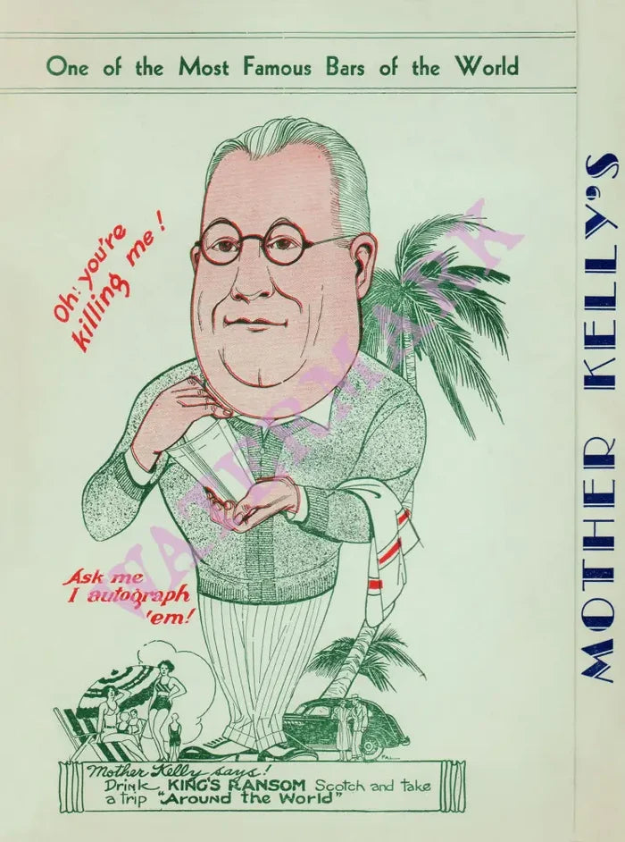 Mother Kelly's, Miami Beach 1936 Menu Art