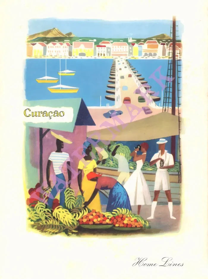 Motor Ship Italia, Home Lines 1962 Curaçao Menu Art