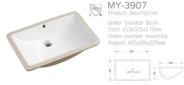 MY3907 Undermount Lavatory Basin in White