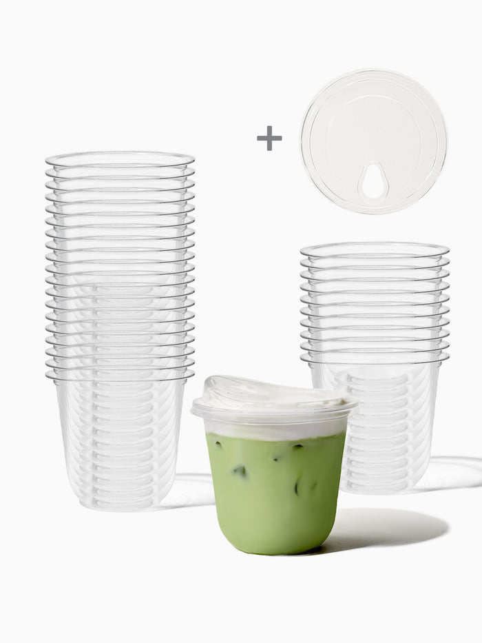 NATURAL 12oz Rounded Bottom Compostable Arc 98mm Cup & Sip Lid Bundle - 50 Pack