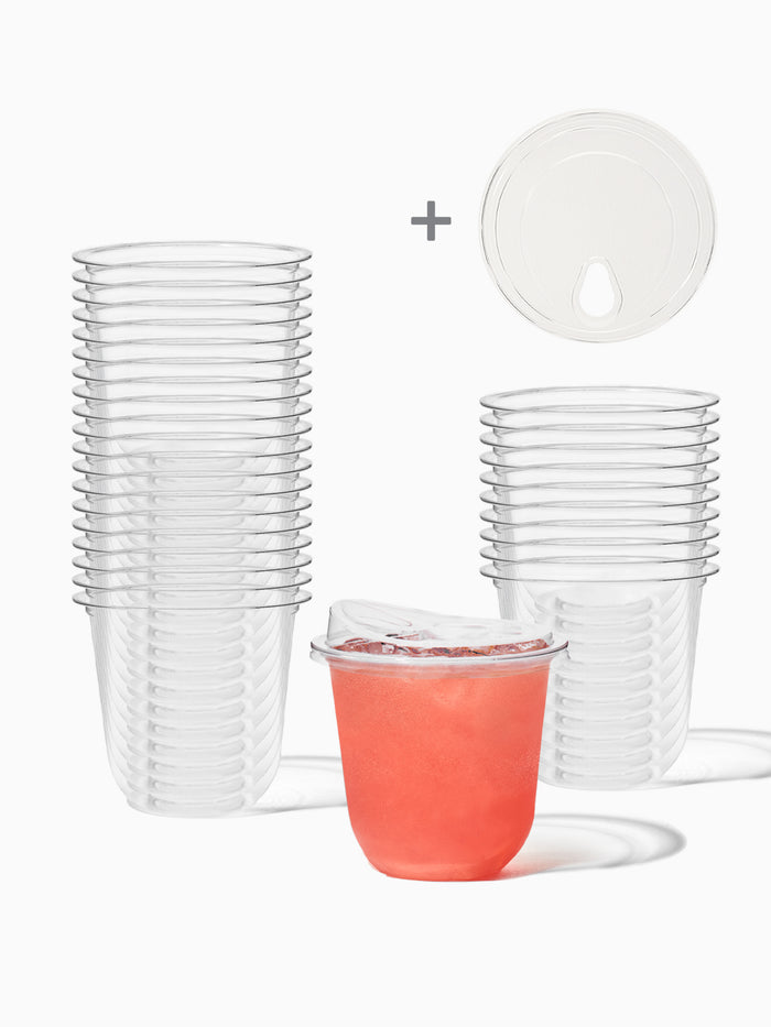 NATURAL 12oz Rounded Bottom Compostable Arc 98mm Cup & Sip Lid Bundle - 50 Pack