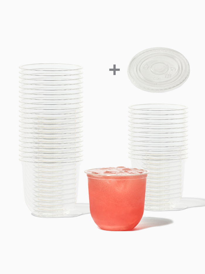 NATURAL 12oz Rounded Bottom Compostable Arc 98mm Cup & Straw Lid Bundle - 50 Pack