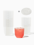 NATURAL 12oz Rounded Bottom Compostable Arc 98mm Cup & Straw Lid Bundle - 50 Pack