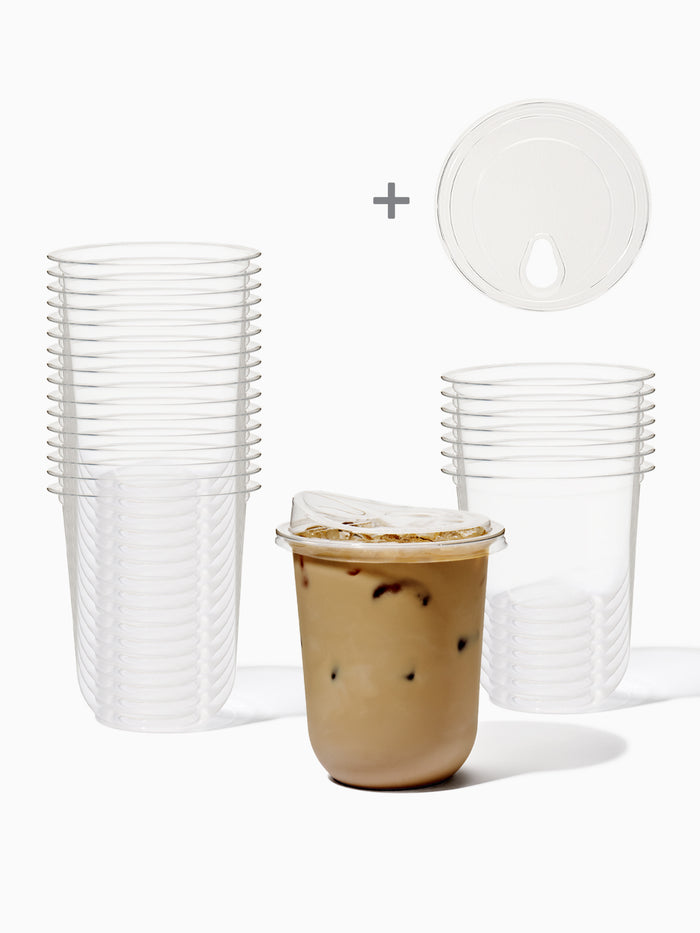 NATURAL 16oz Rounded Bottom Compostable Arc 98mm Cup & Sip Lid Bundle - 50 Pack