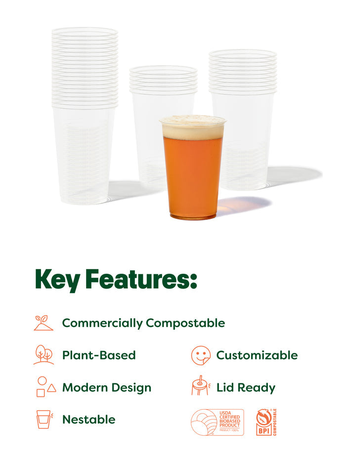NATURAL 20oz Arena 96mm Compostable Cup & 96mm Straw Lid Bundle - Bulk